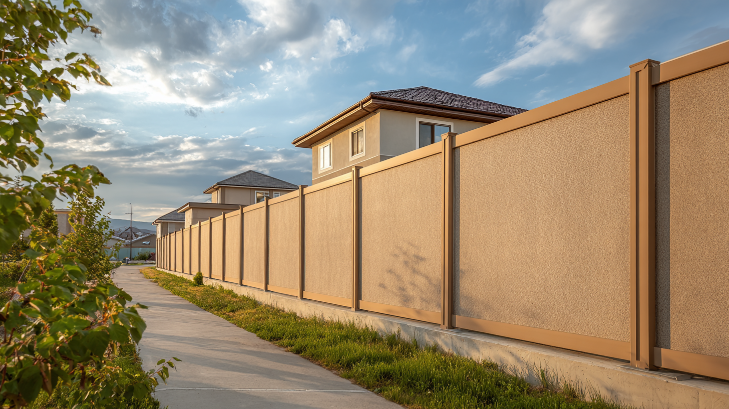 Tall acoustic sound barrier wall along a residential property line